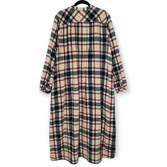 LL Bean 100% Cotton Flannel Nighgown Size Medium Plaid Reg Green Yellow Cream - Picture 3 of 8